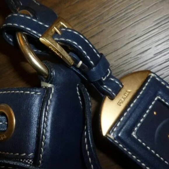 Prada Blue Jacquard Leather Hobo Handbag Shoulder Bag Purse - Picture 3 of 12